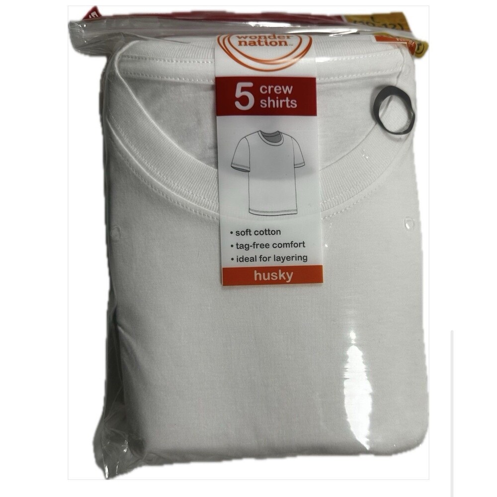 Wonder Nation Boys Crew Neck Undershirt, 5 Pack, Size L 10-12